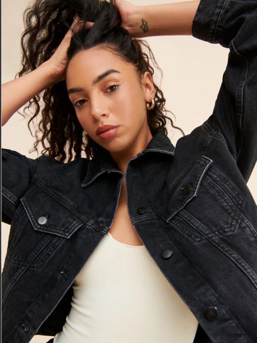 Anthropologie Pilcro Weston Denim Boyfriend Jacket in Black Medium Petite NWT